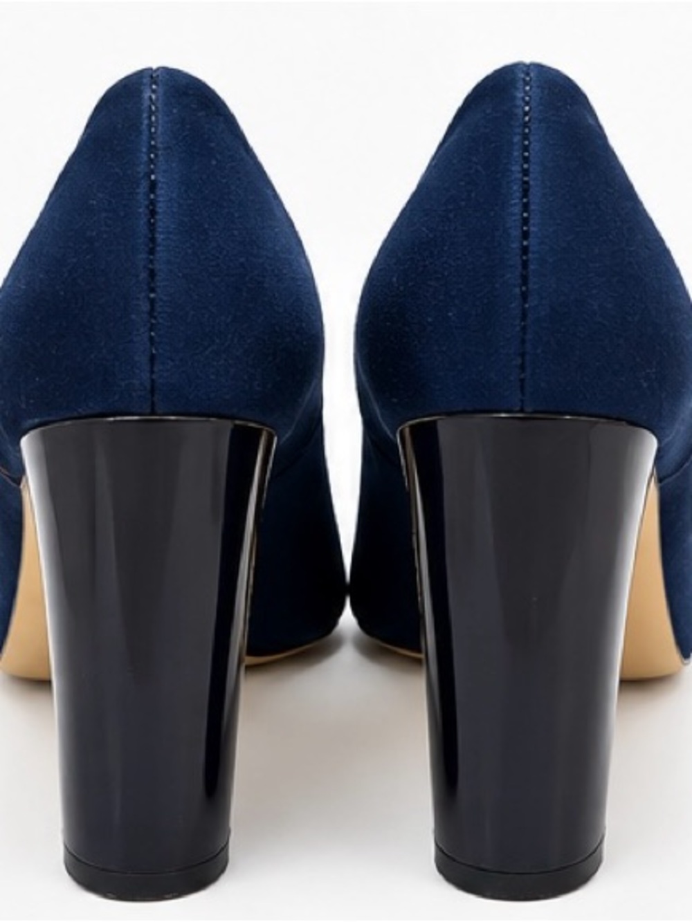 J.Crew Navy Blue Suede Patent Cap Toe Block Heel Pumps Size 8 - Picture 5 of 6